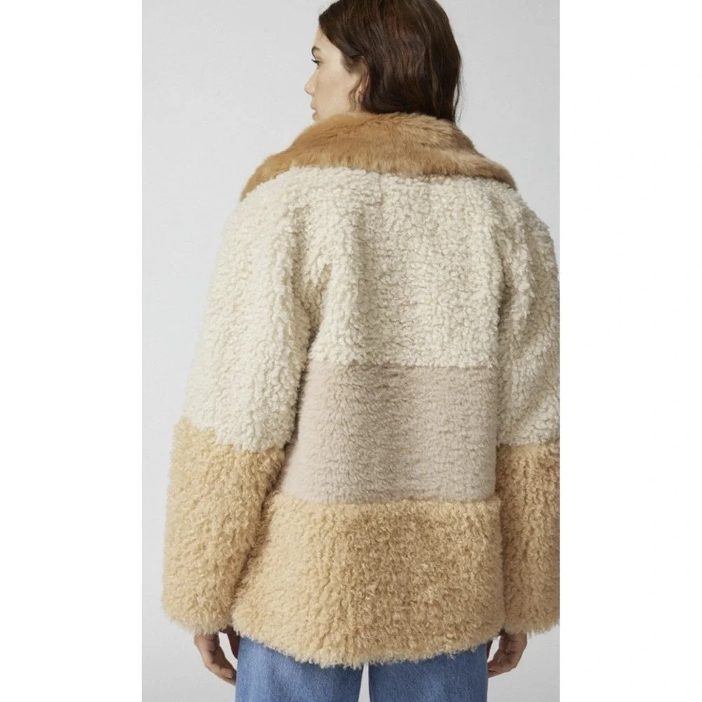 Urban‎ Outfitters Kerry Faux Fur Beige Cream Patchwork Jacket Size XS